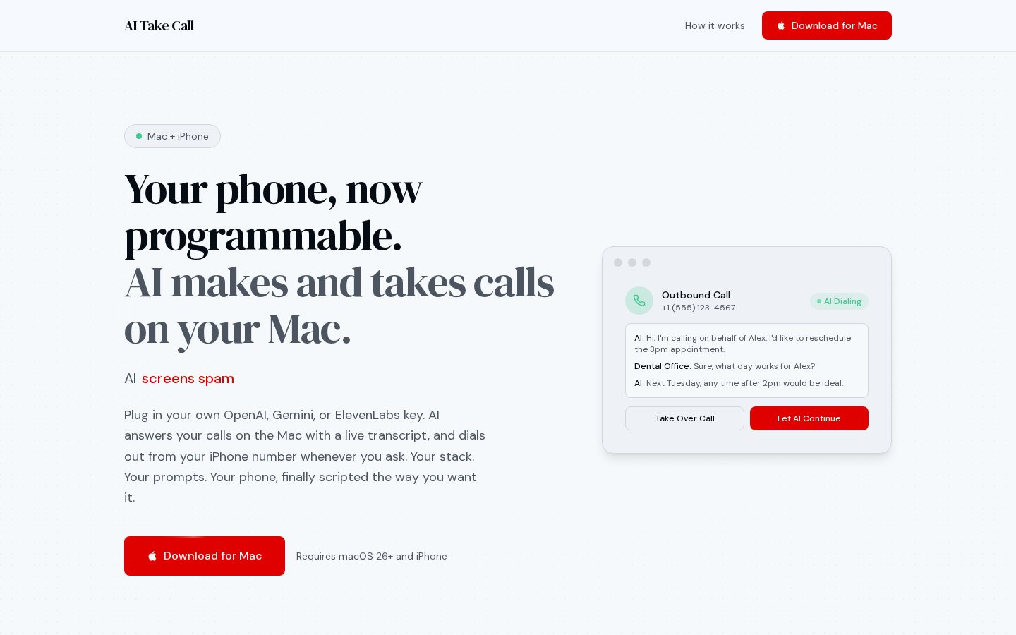 AI Take Call Homepage