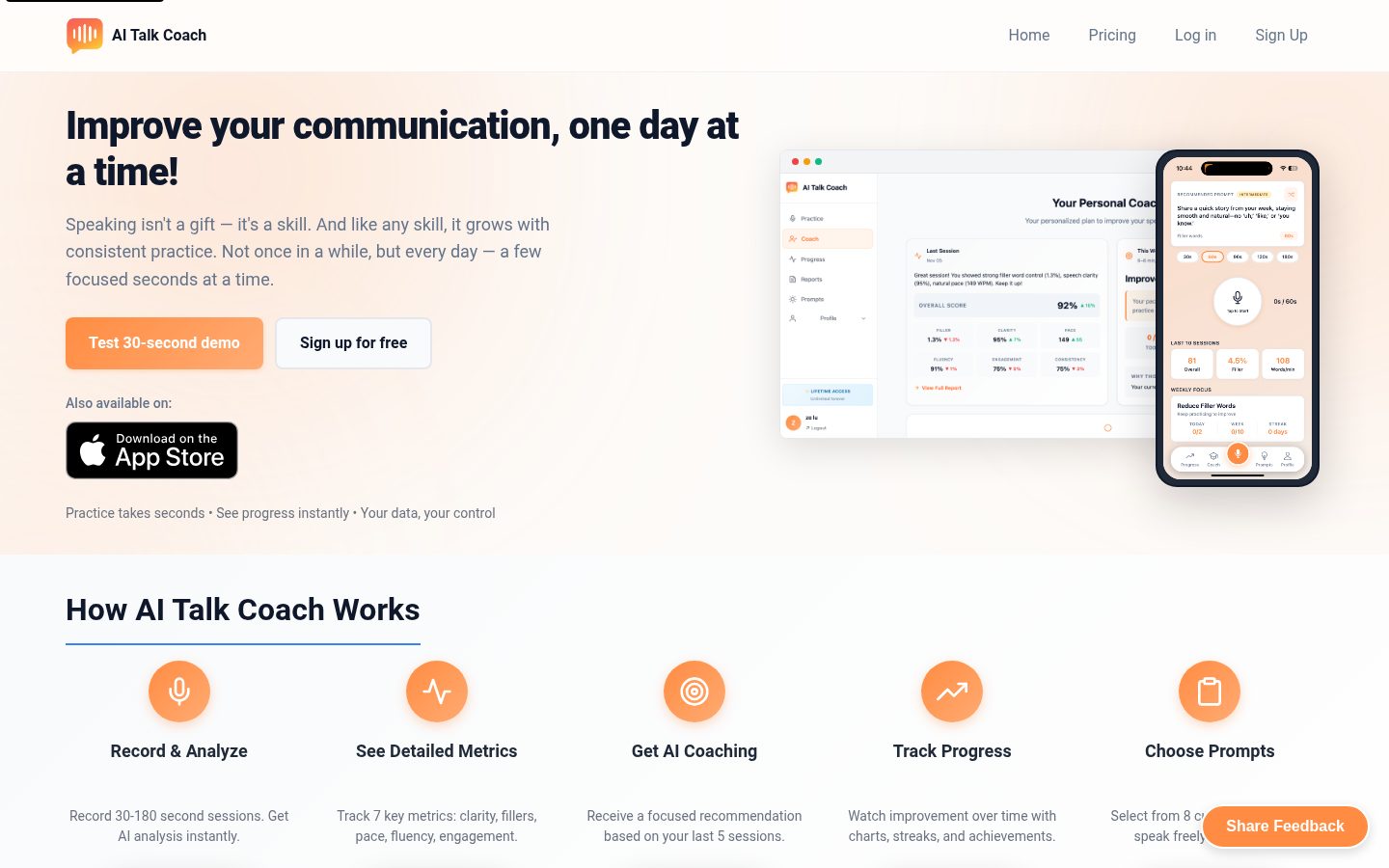 AI Talk Coach Homepage