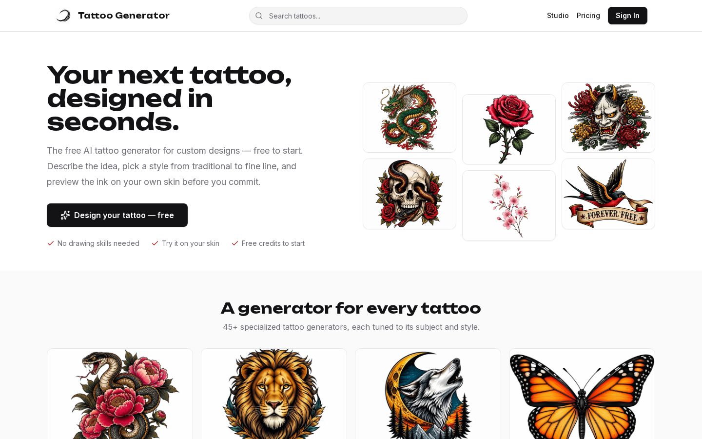 AI Tattoo Generator Homepage