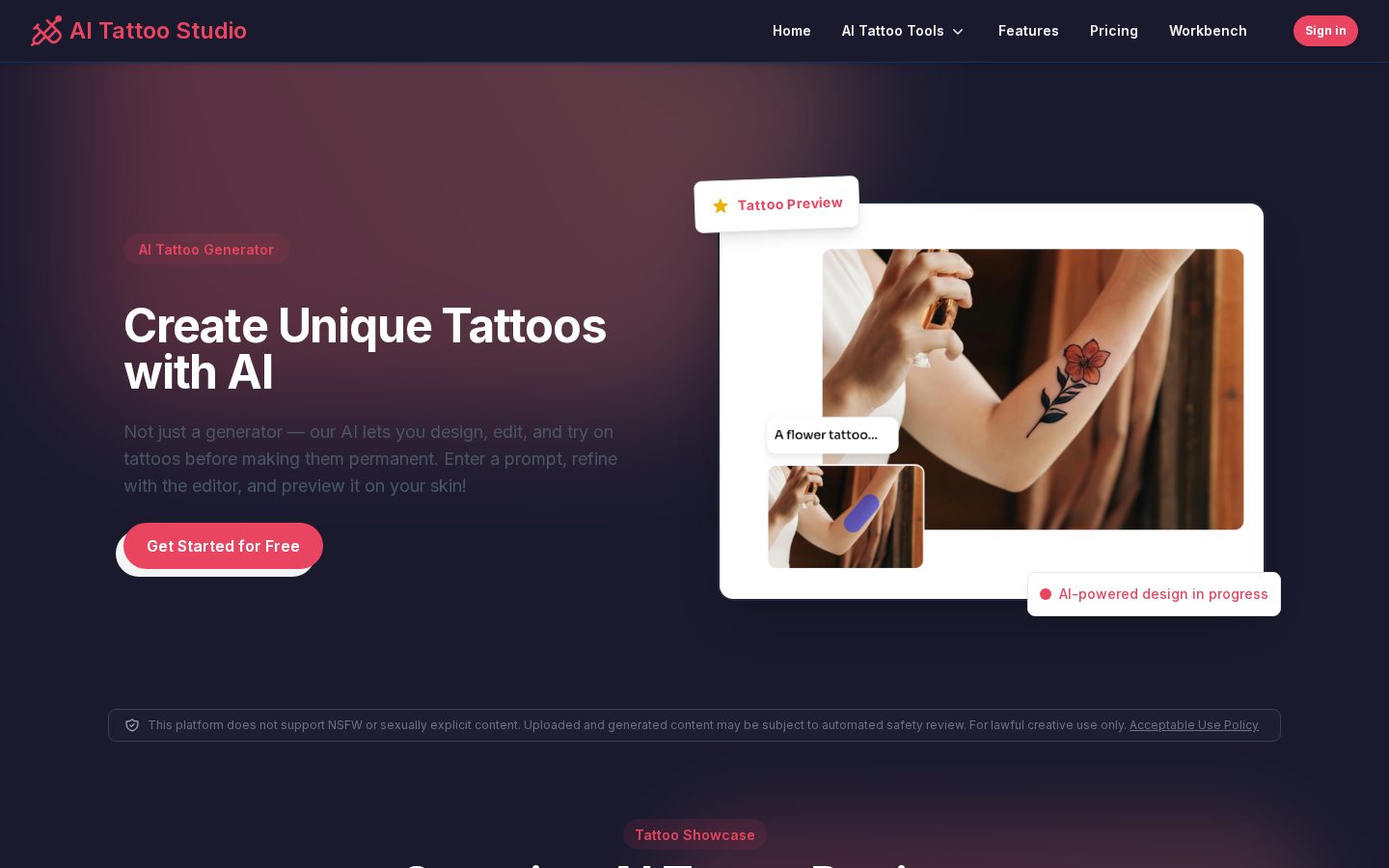 AI Tattoo Studio Homepage