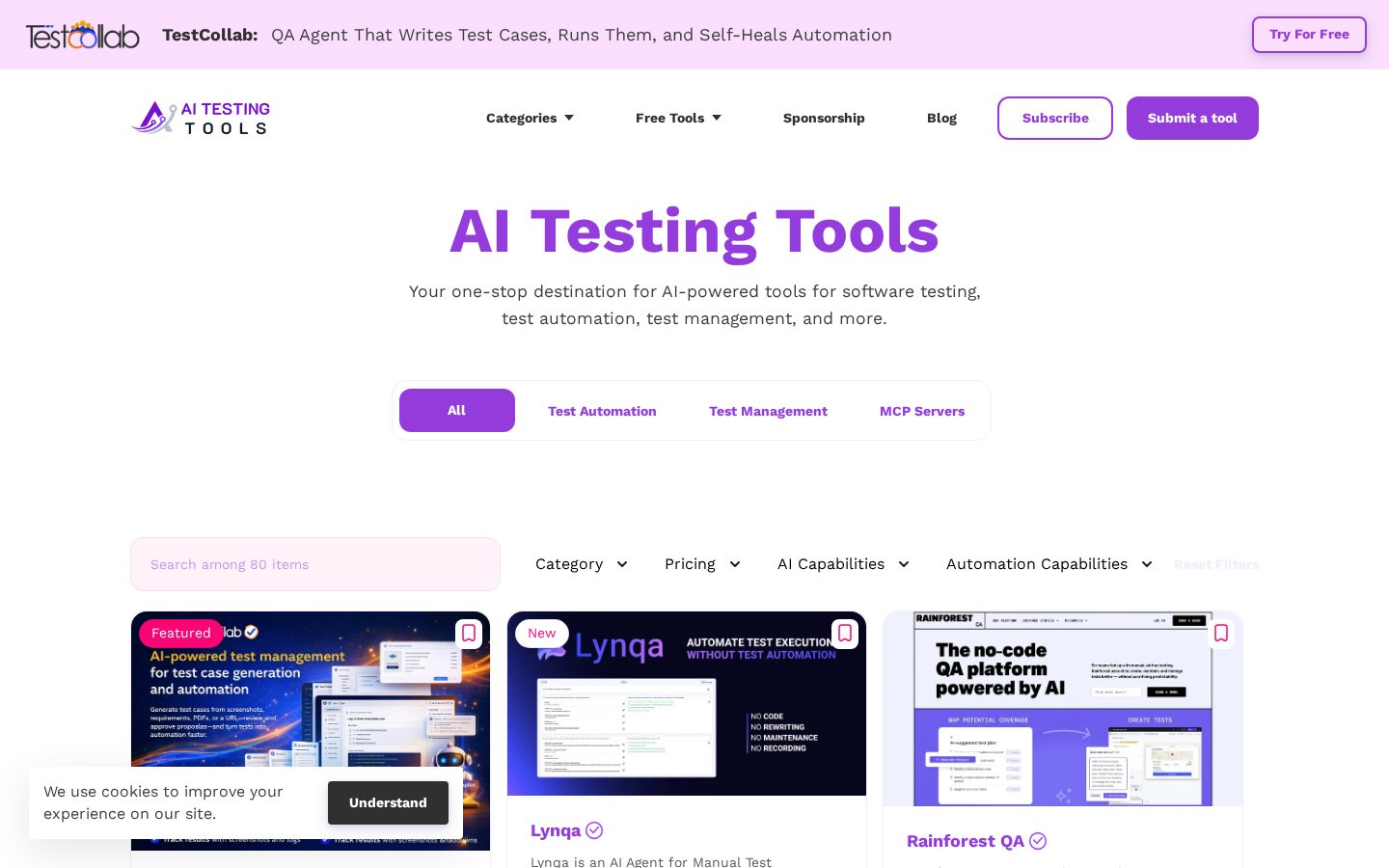 AI Testing Tools Homepage