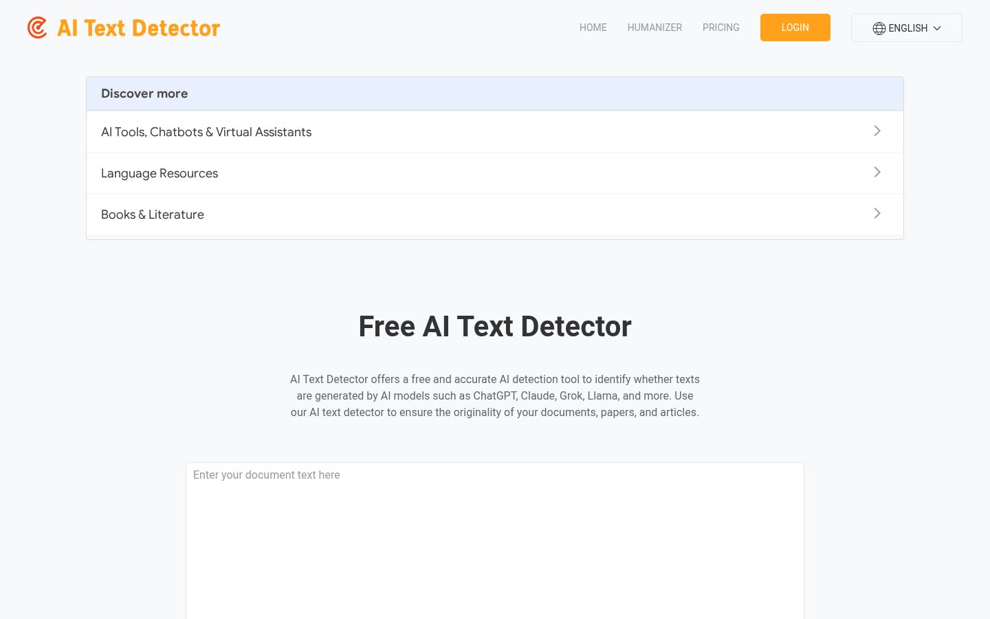 AI Text Detector Homepage
