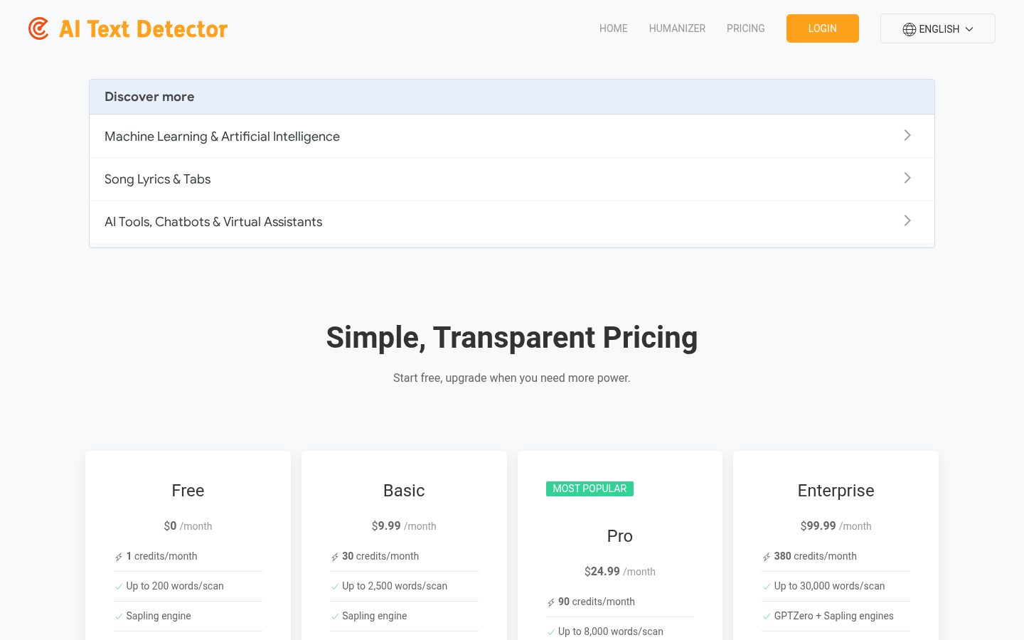 AI Text Detector Pricing