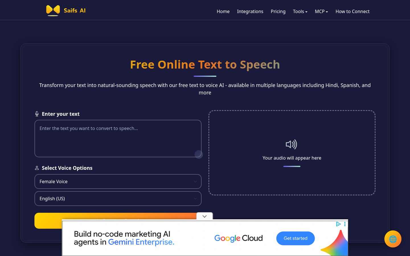 AI Text to Speech Homepage