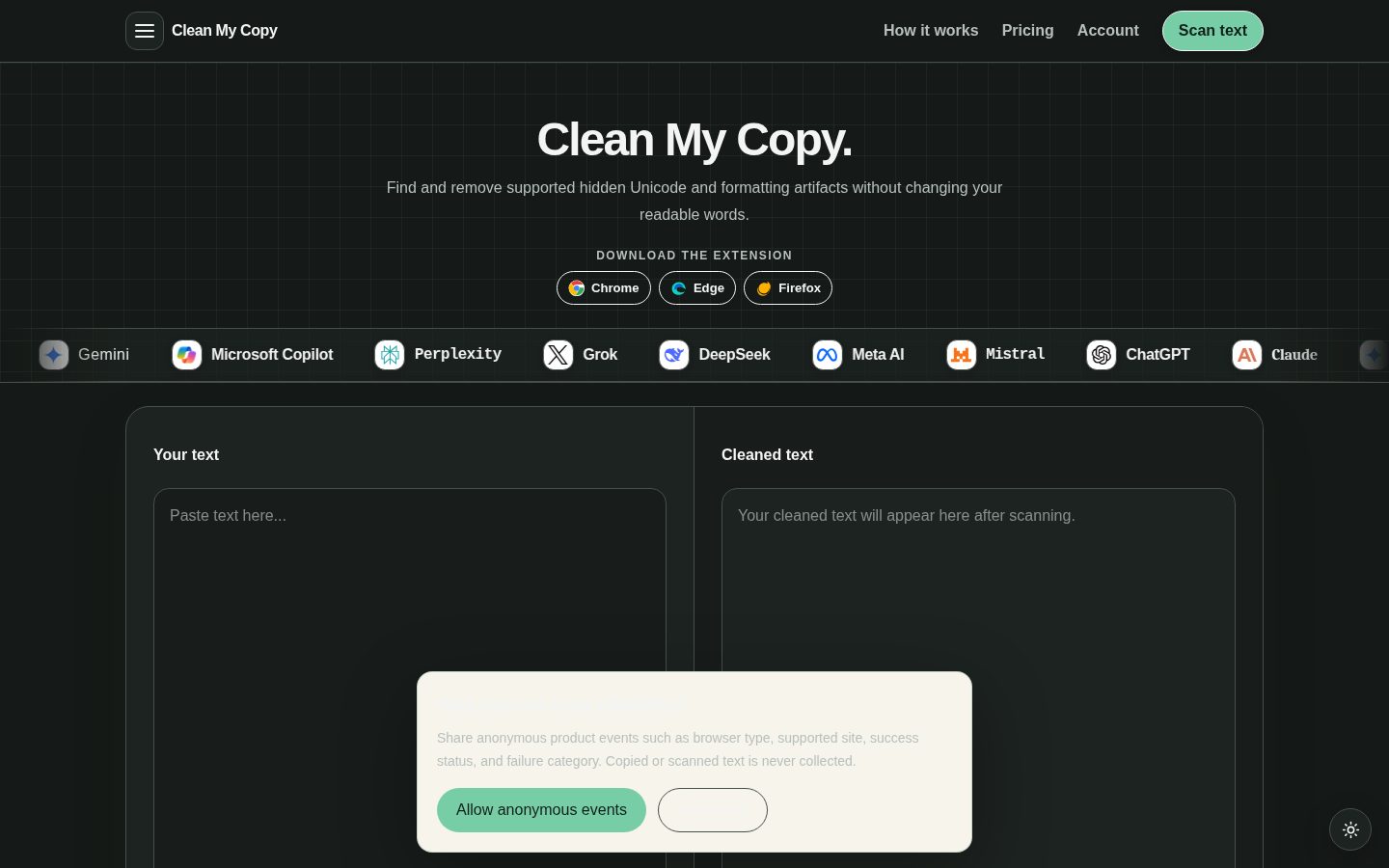 AI Text Watermark Remover Homepage