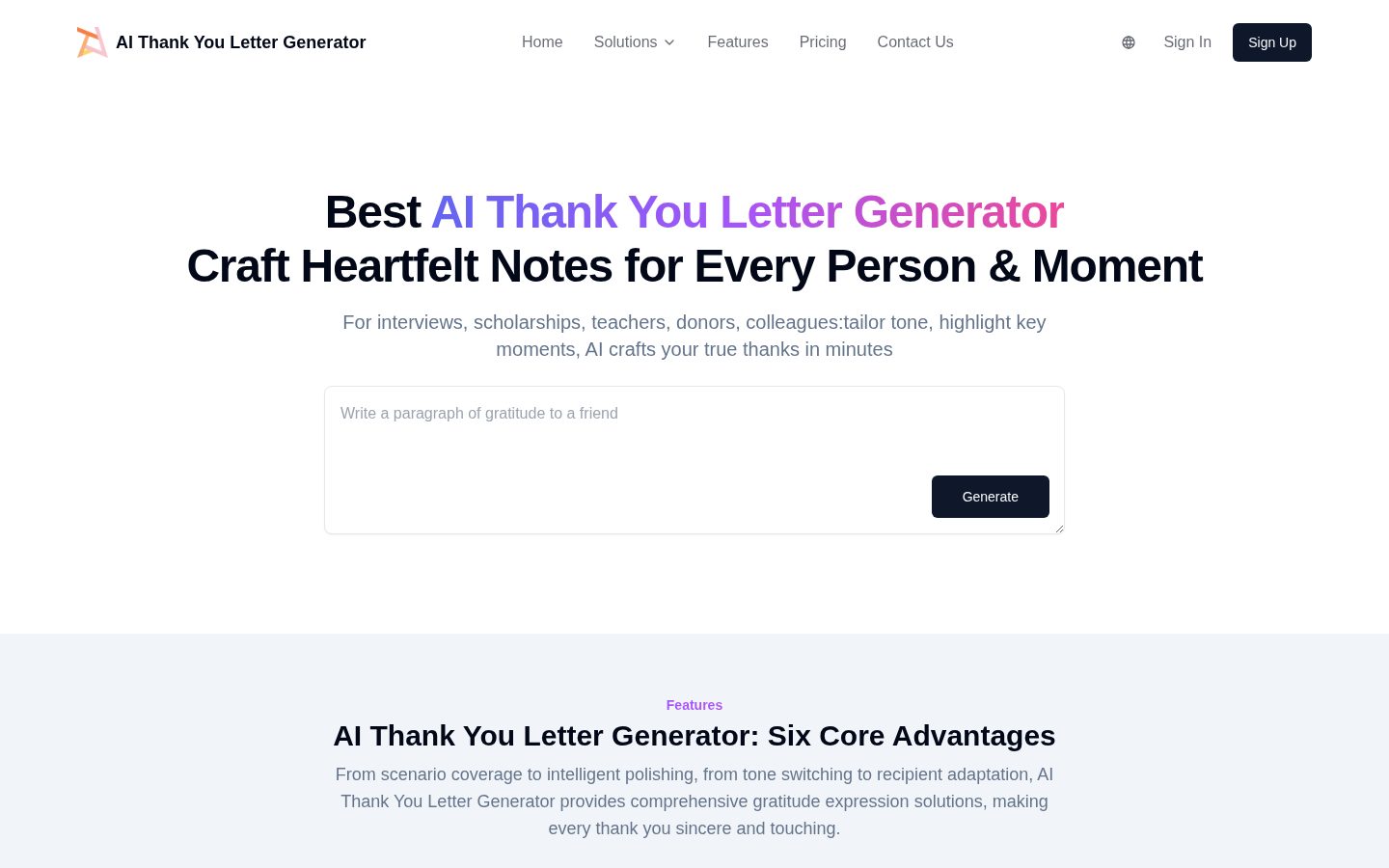 AI Thank You Letter Generator Homepage