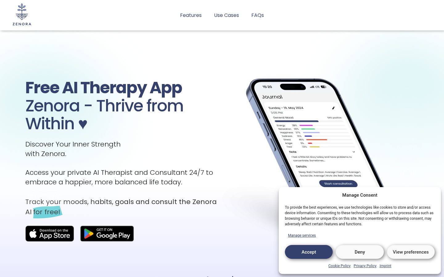 AI Therapist - Zenora Homepage