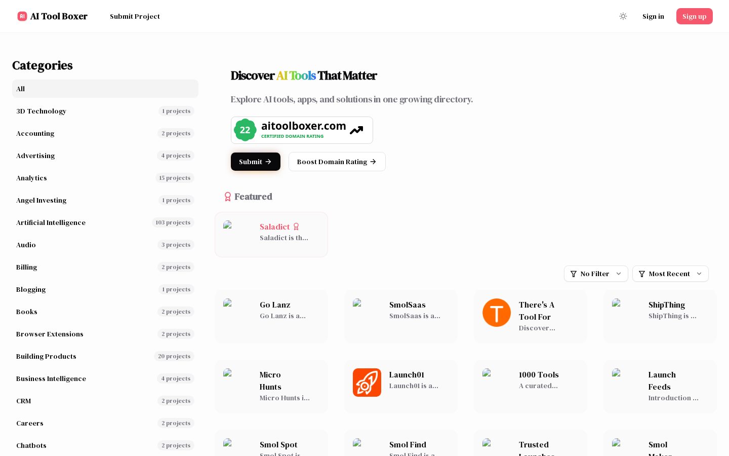 AI Tool Boxer Homepage
