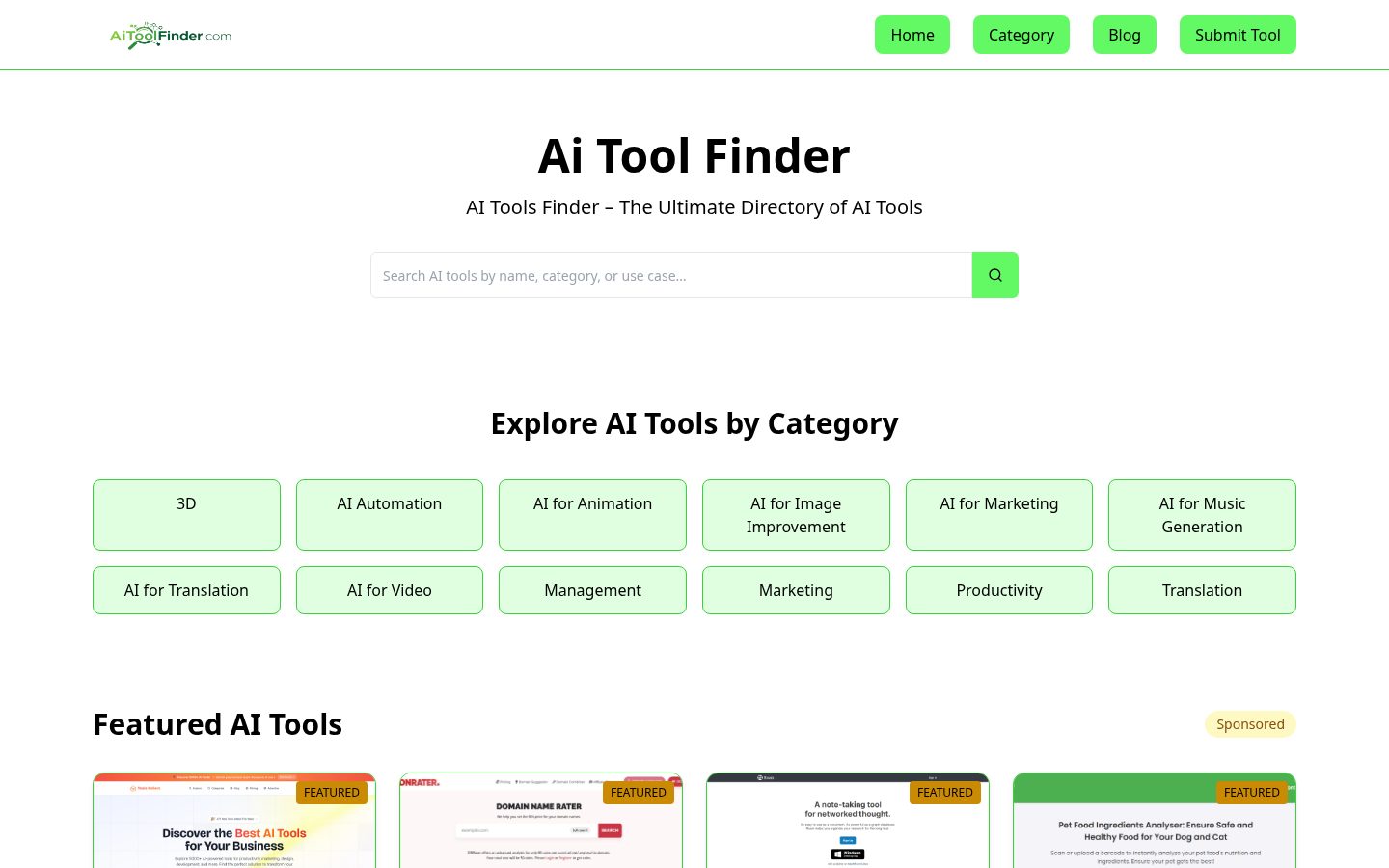 Ai Tool Finder Homepage