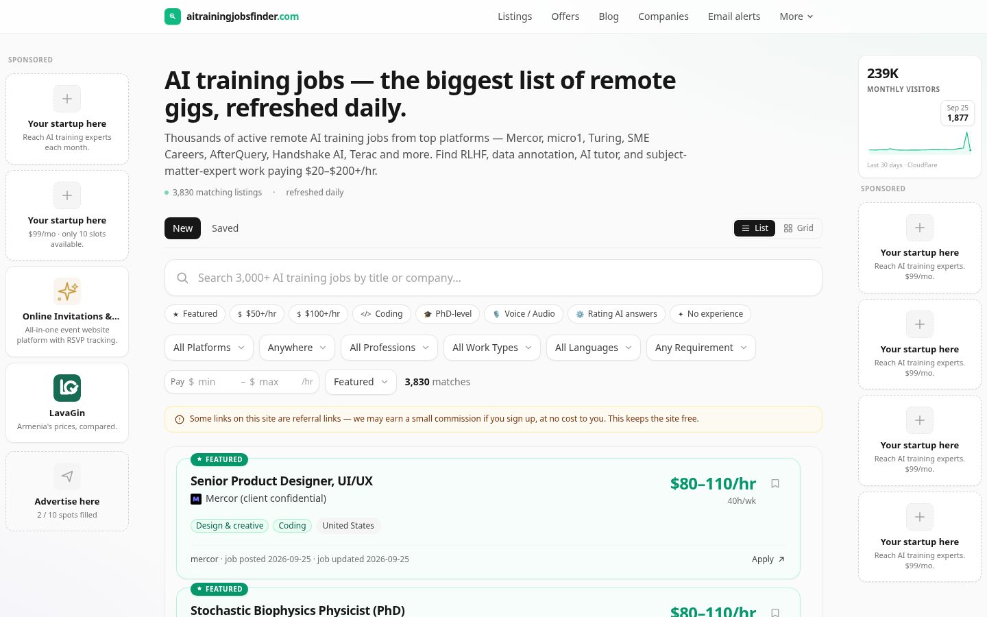 AI Training Jobs Finder Homepage