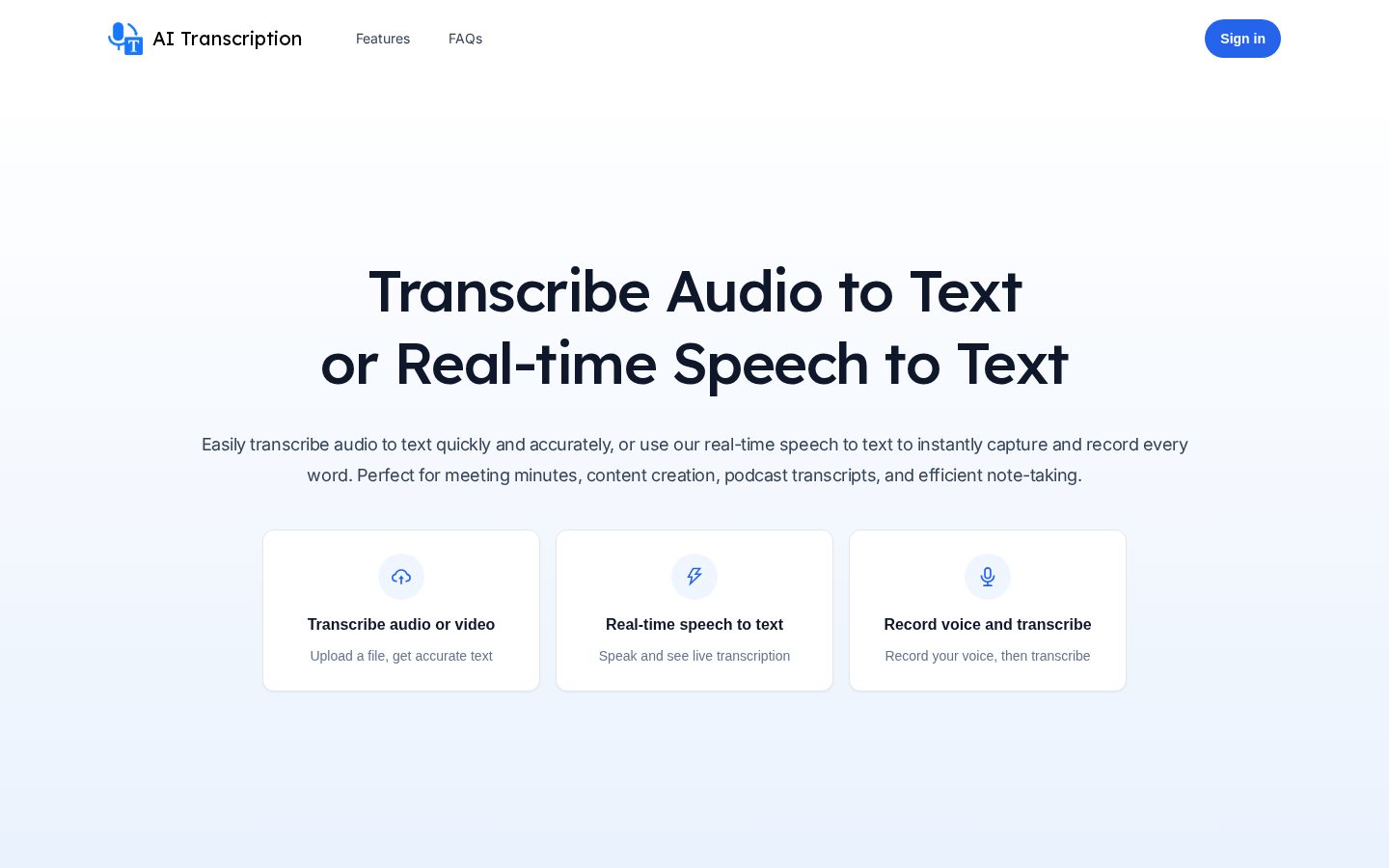 AI Transcription Homepage