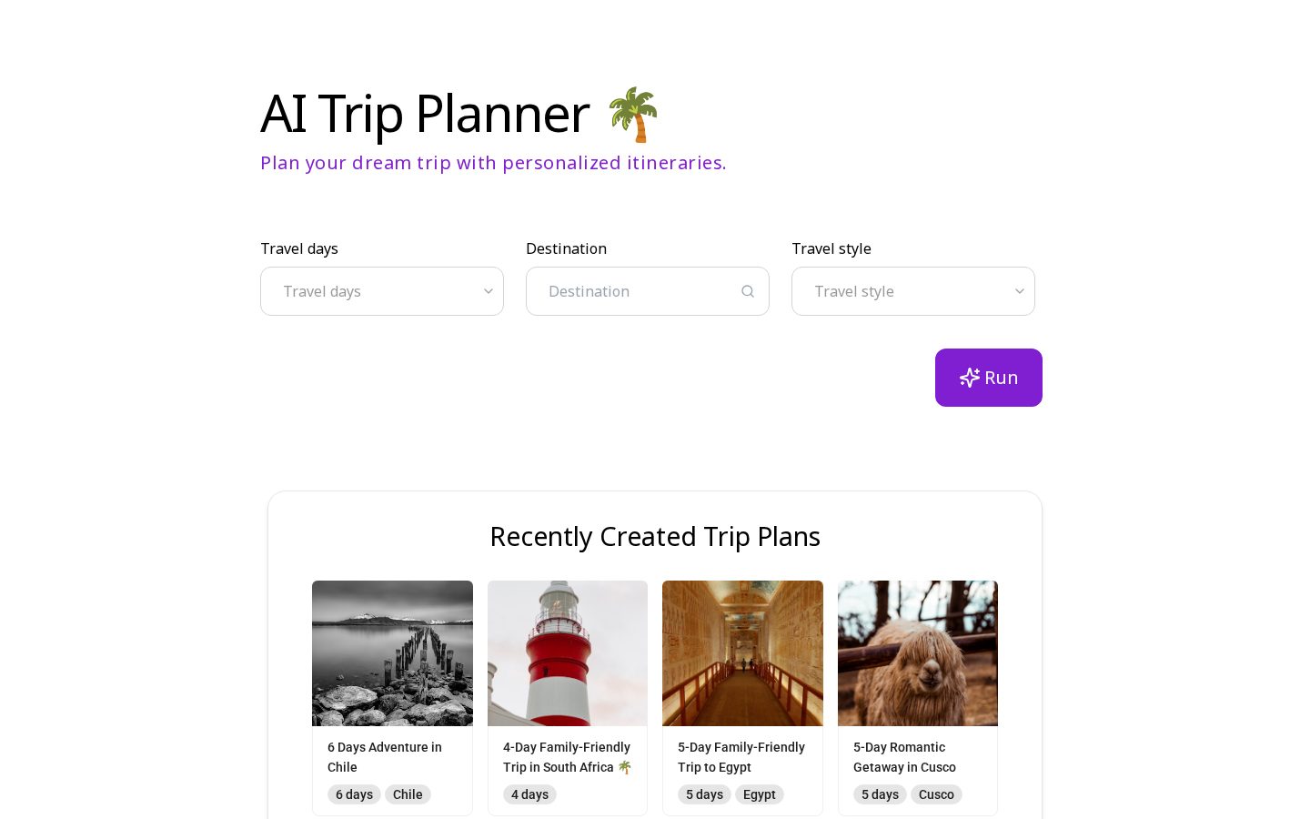 AI Trip Planner Homepage