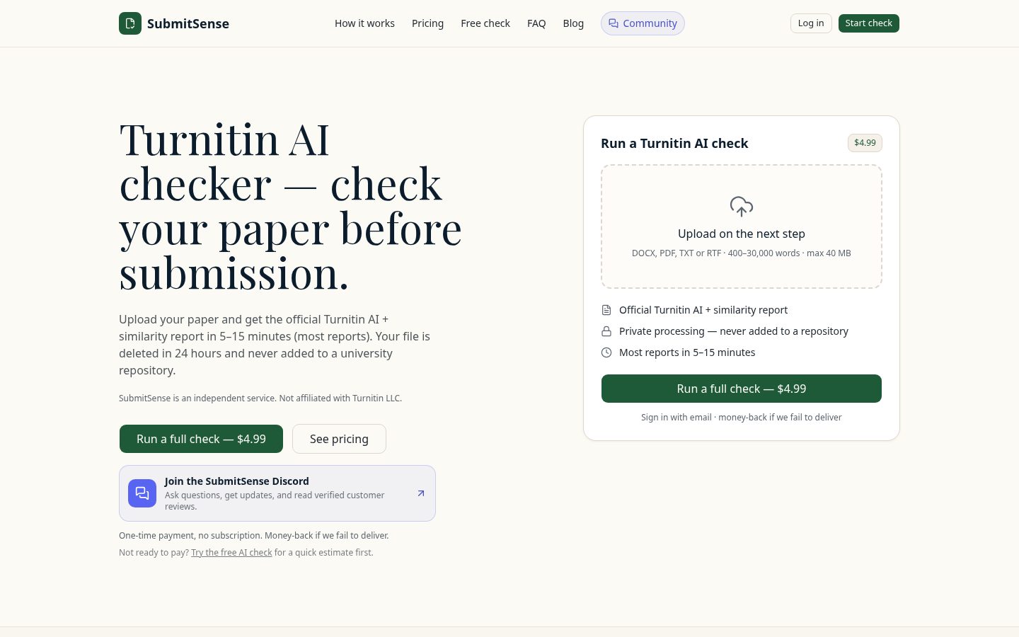 AI Turnitin Checker Homepage
