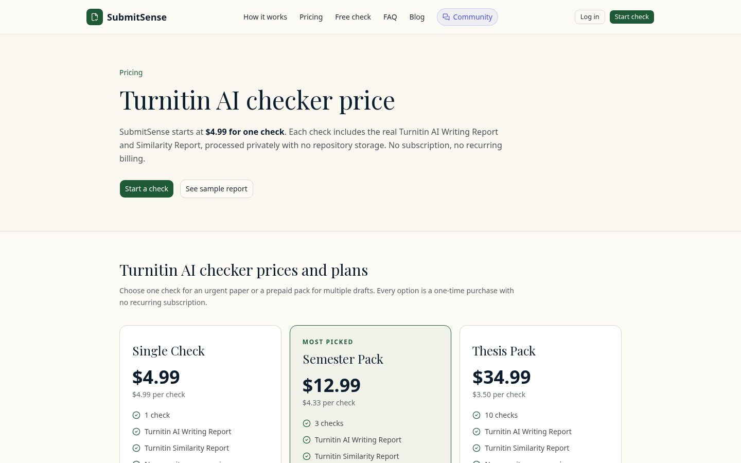 AI Turnitin Checker Pricing