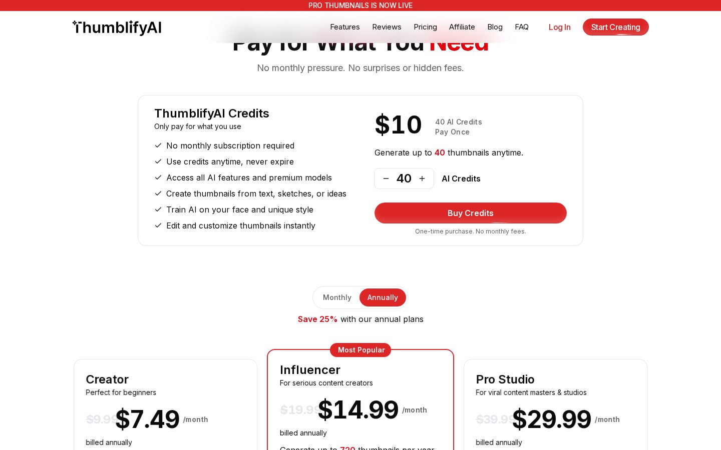 AI Ultra Editing by Thumblify Pricing