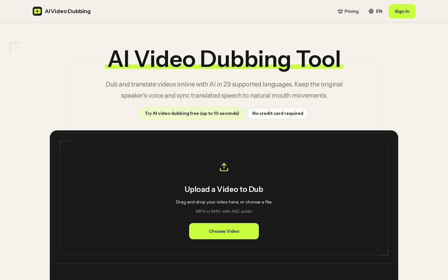 AI Video Dubbing Tool Homepage