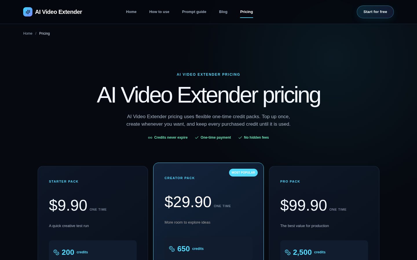 AI Video Extender Pricing