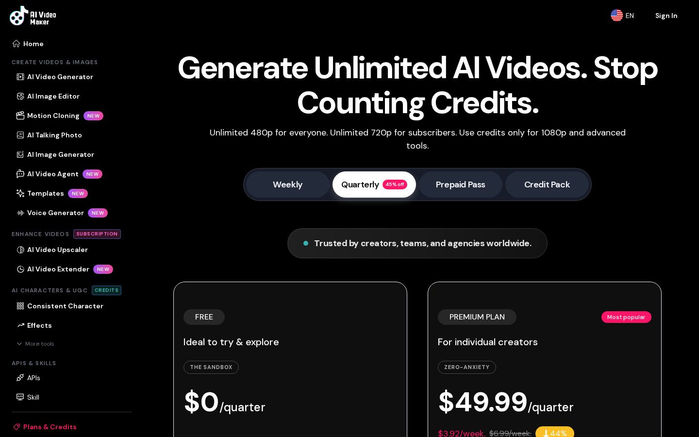 AI Video Maker Pricing