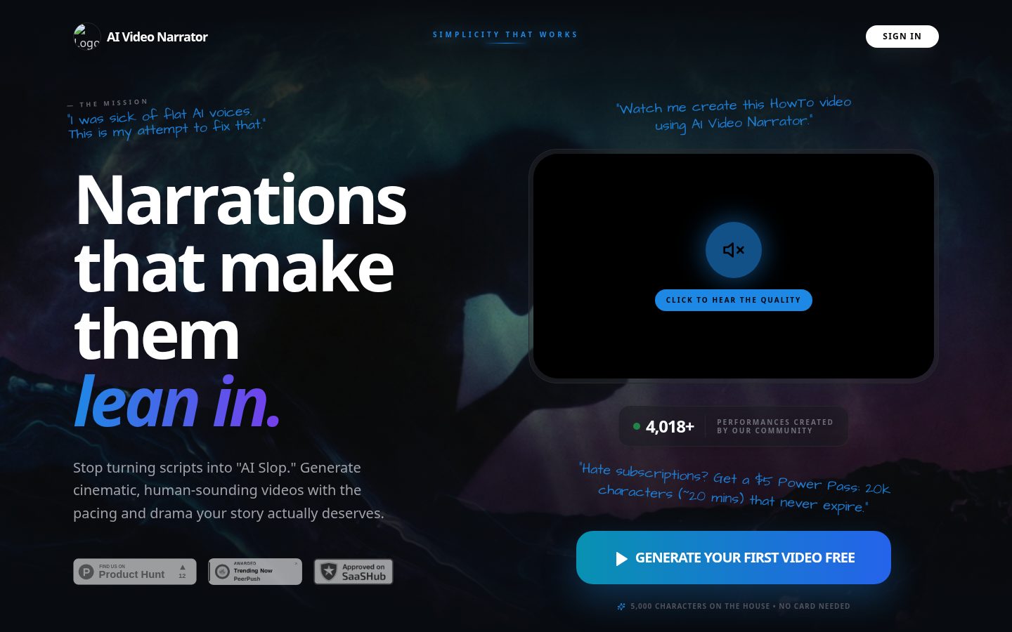 AI Video Narrator Homepage