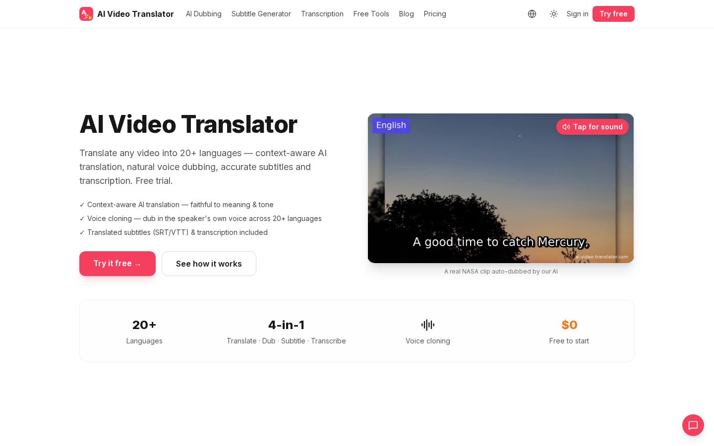 AI Video Translator Homepage
