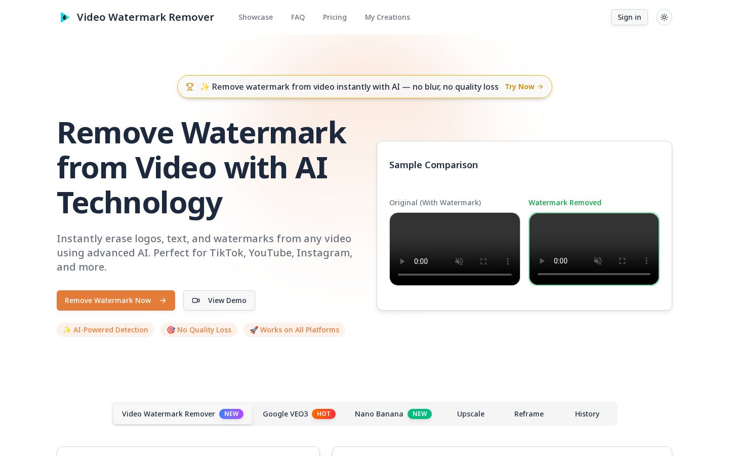AI Video Watermark Remover Homepage