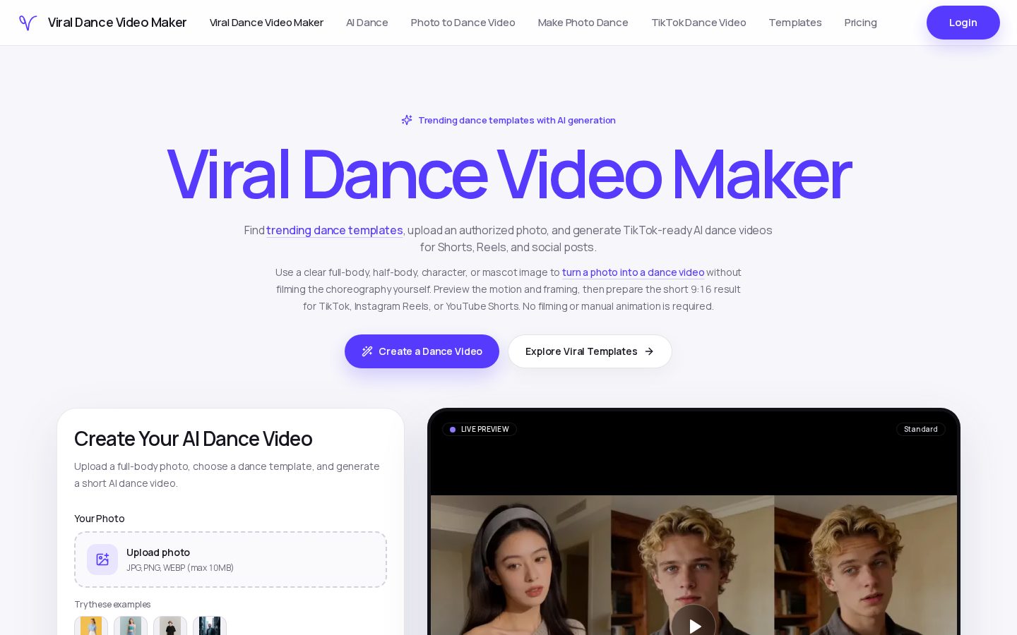 AI Viral Dance Generator Homepage
