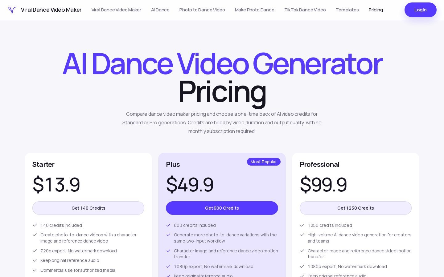AI Viral Dance Generator Pricing