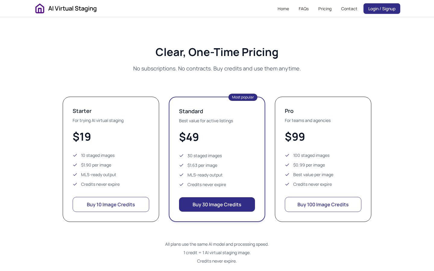 AI Virtual Staging Pricing