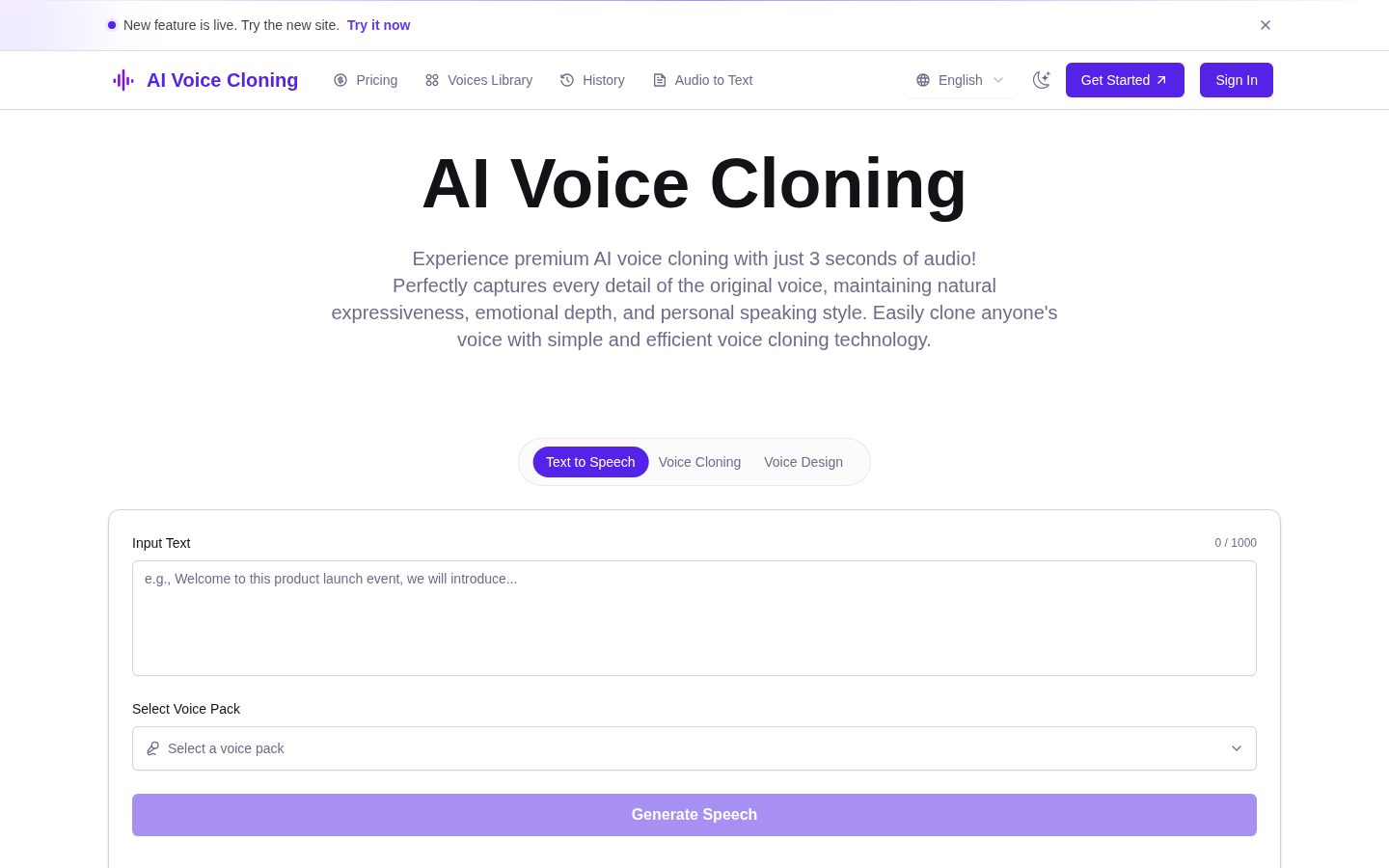 AI Voice Cloning Homepage