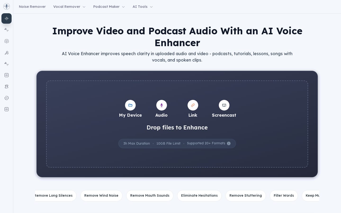 AI Voice Enhancer Online Homepage