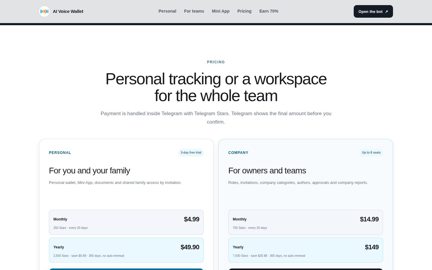 AI Voice Wallet Pricing
