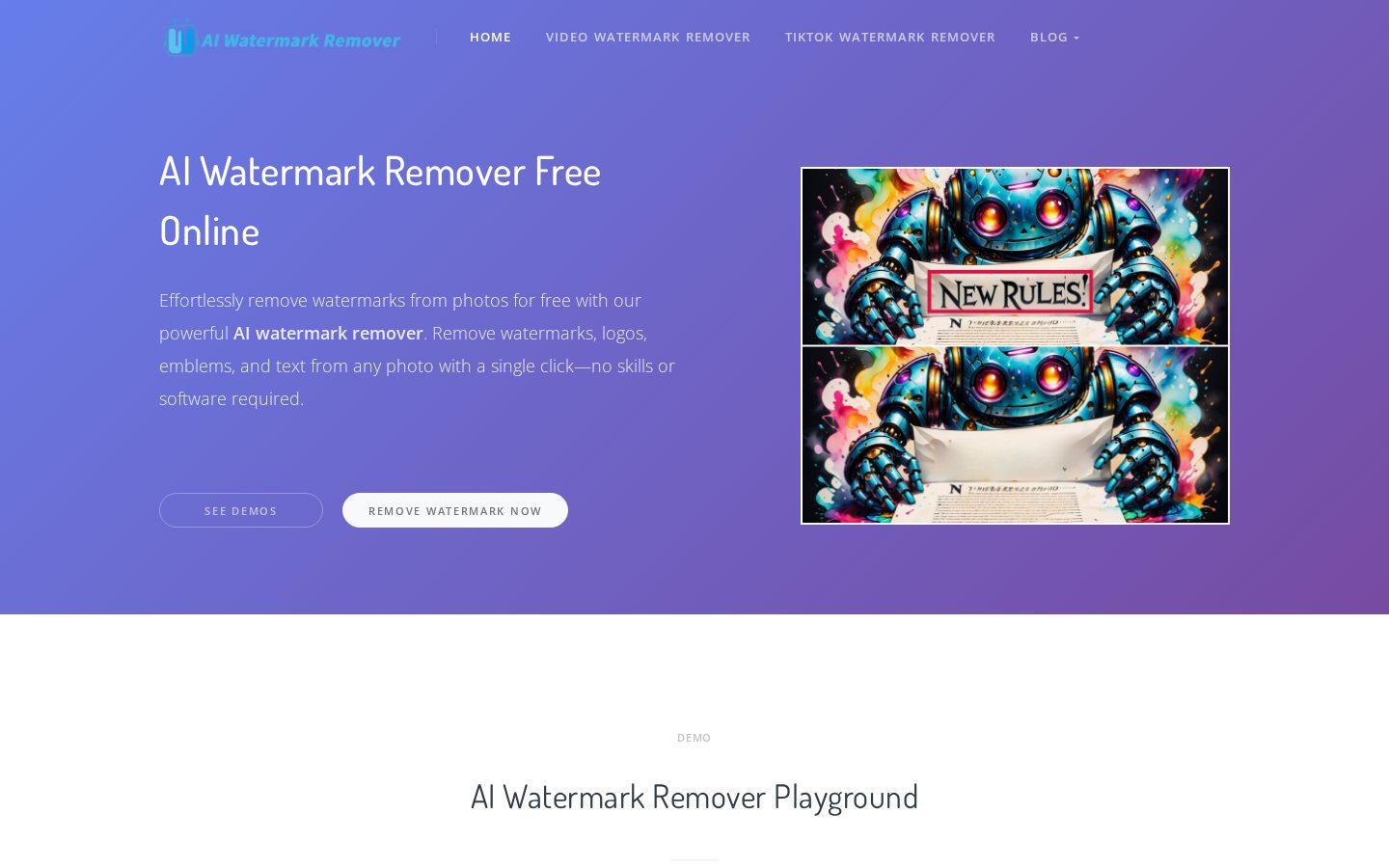 AI Watermark Remover Online for Free Homepage