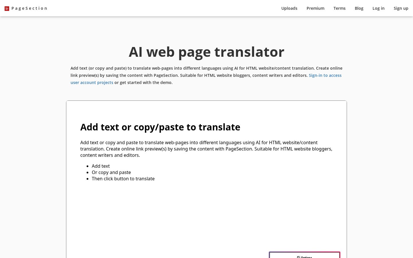 AI Web Page Translator Homepage