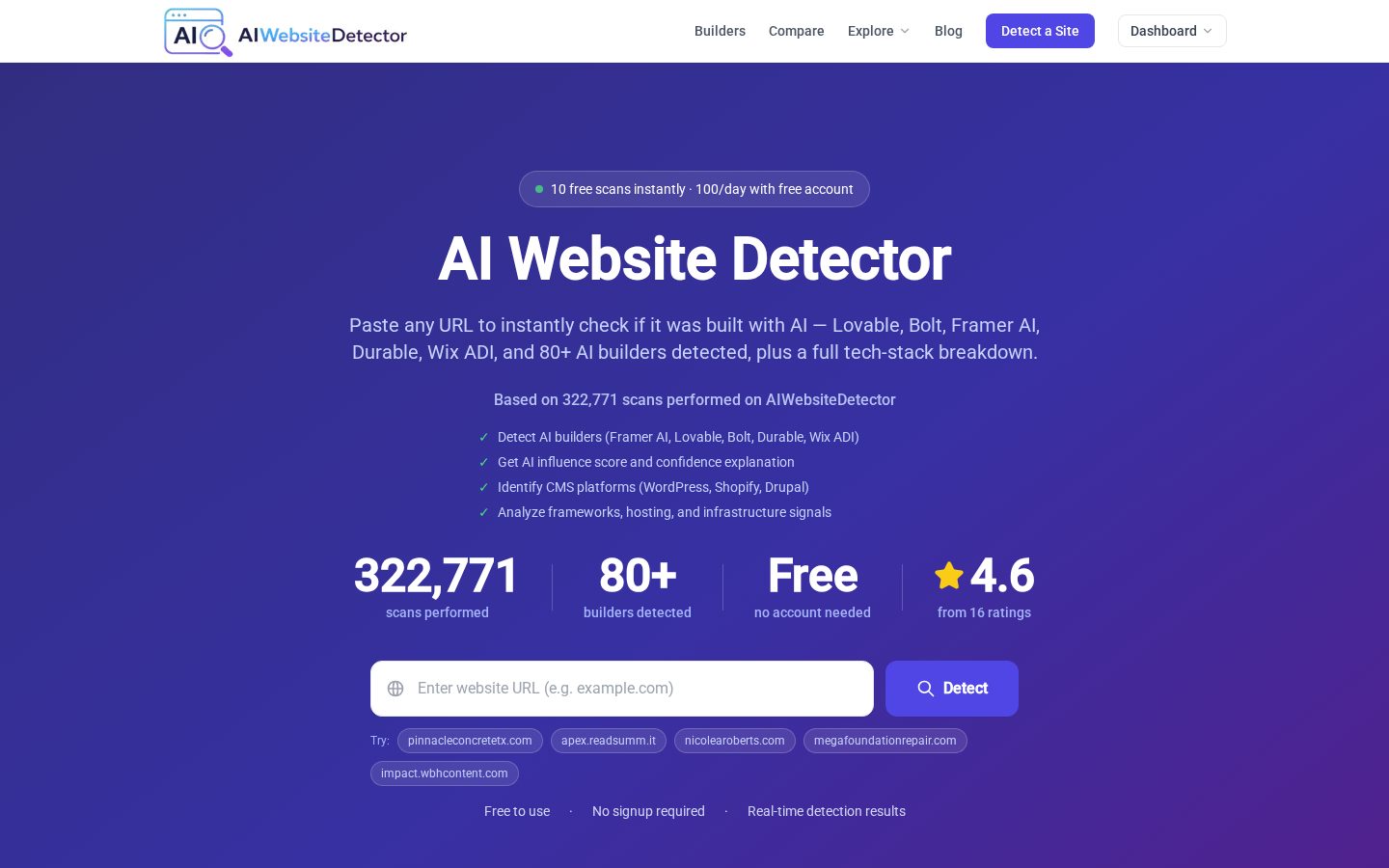 AI Website Detector Homepage