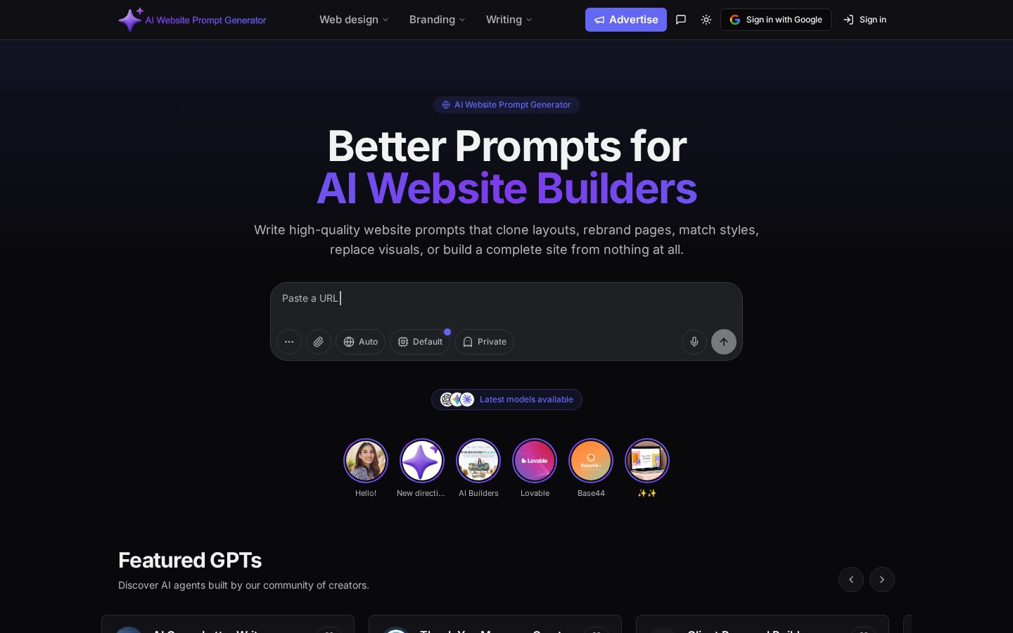 AI Website Prompt Generator Homepage