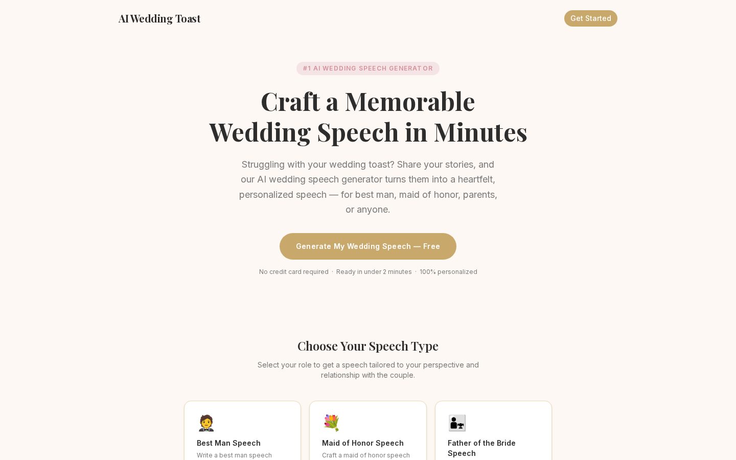 AI Wedding Toast Homepage