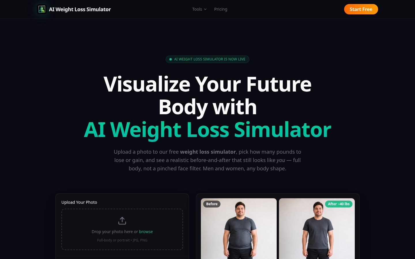 AI Weight Loss Simulator Homepage