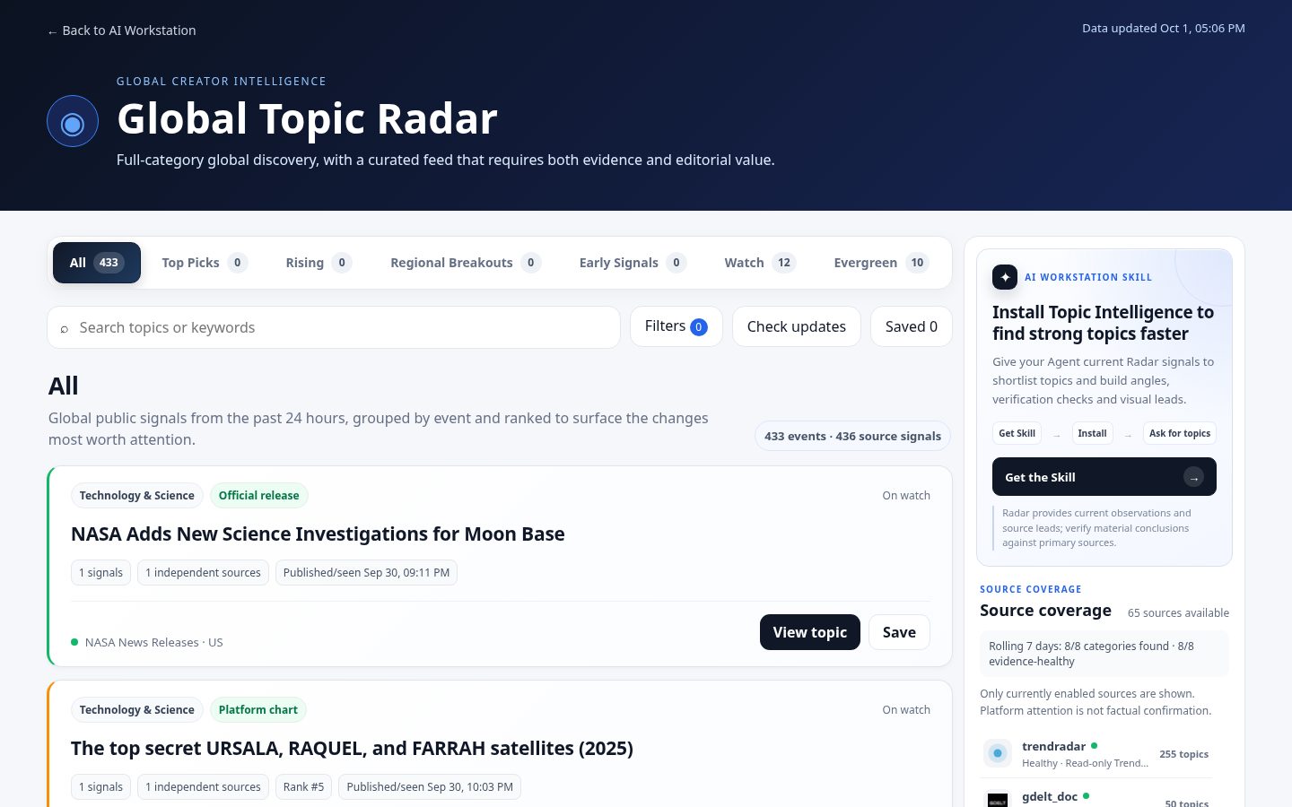 AI Workstation Topic Radar Homepage
