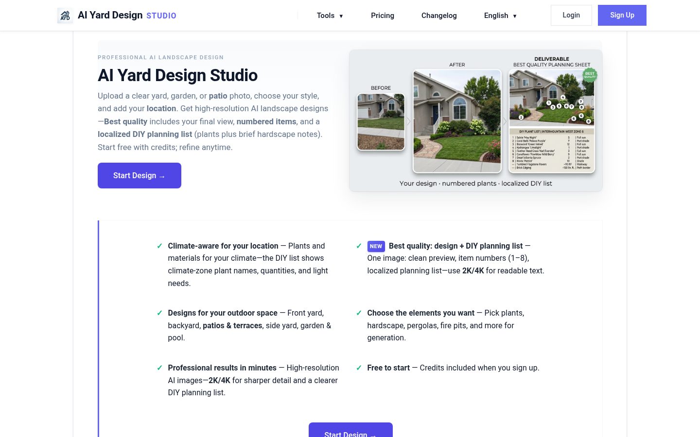 AI Yard Design Studio Homepage