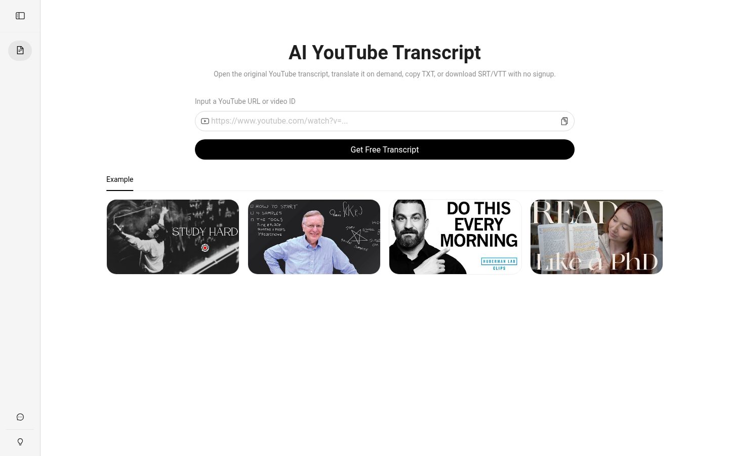 AI YouTube Transcript Homepage