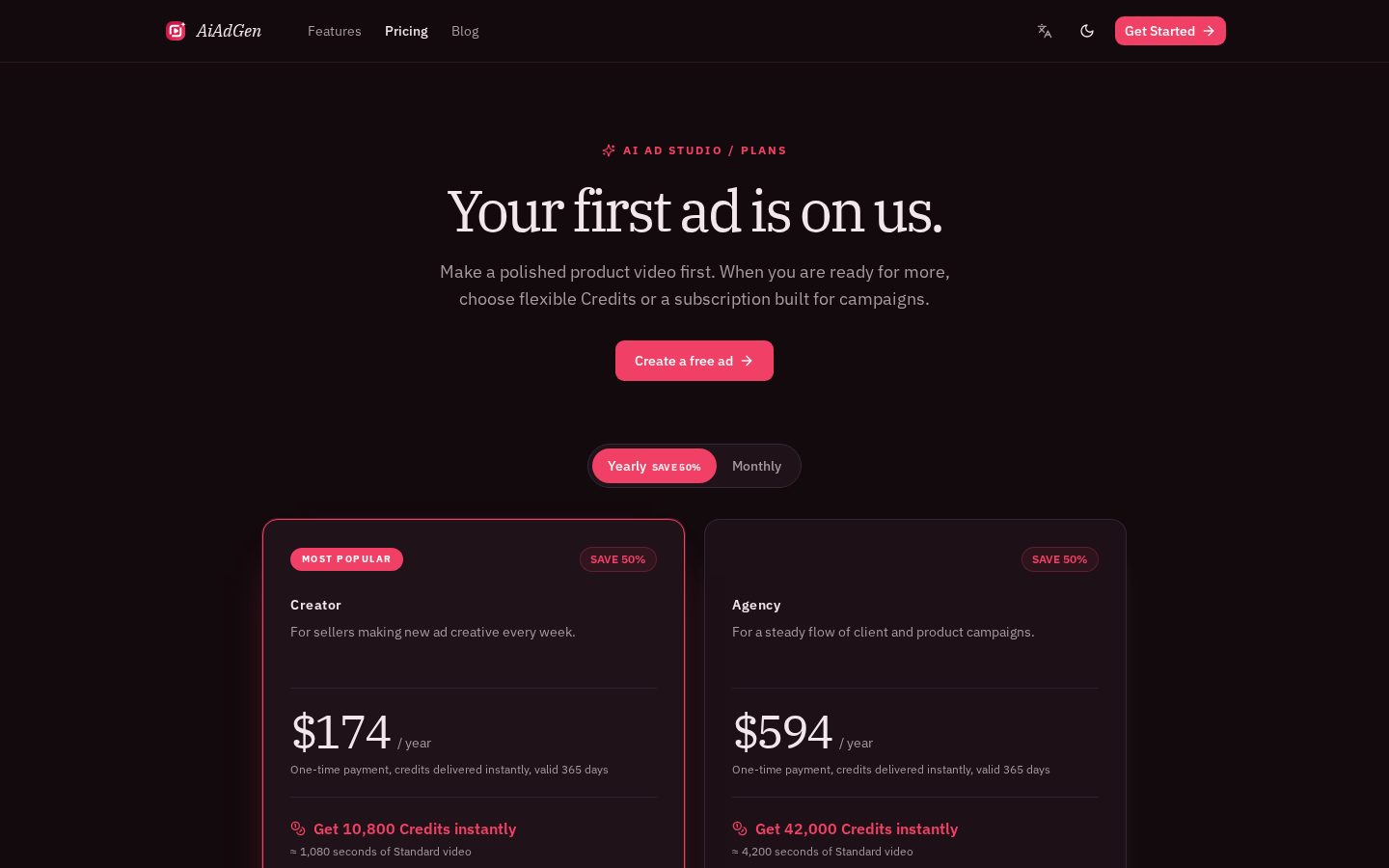 AiAdGen Pricing