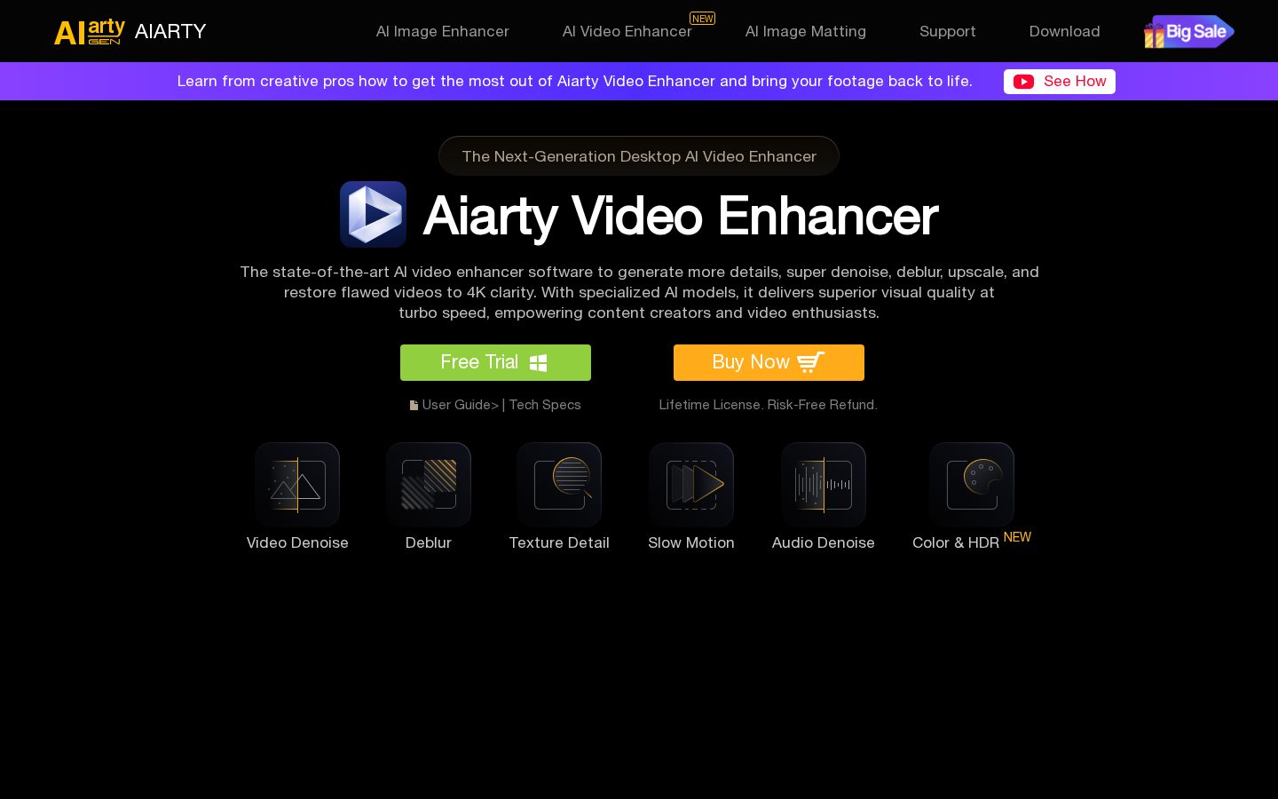 Aiarty Video Enhancer Homepage