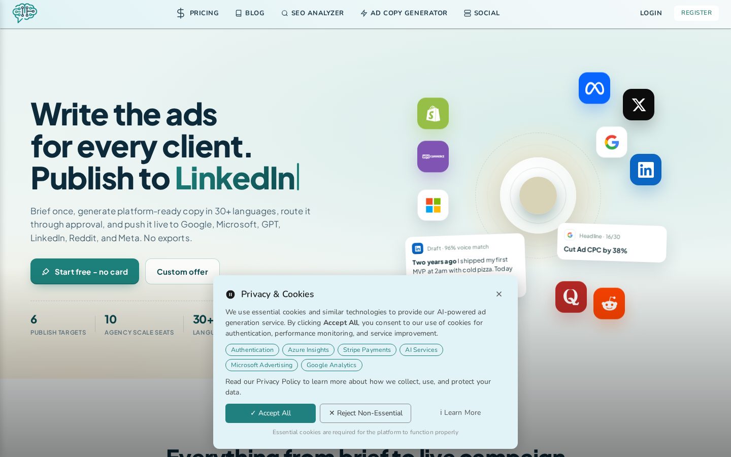 Aid Marketing AI Ad Copy Generator Homepage