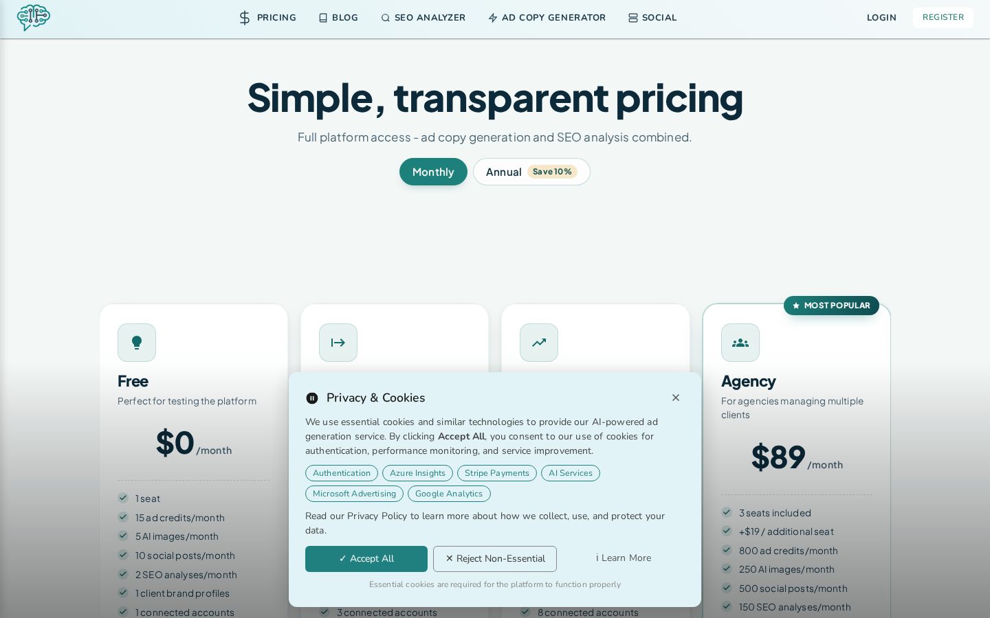 Aid Marketing AI Ad Copy Generator Pricing
