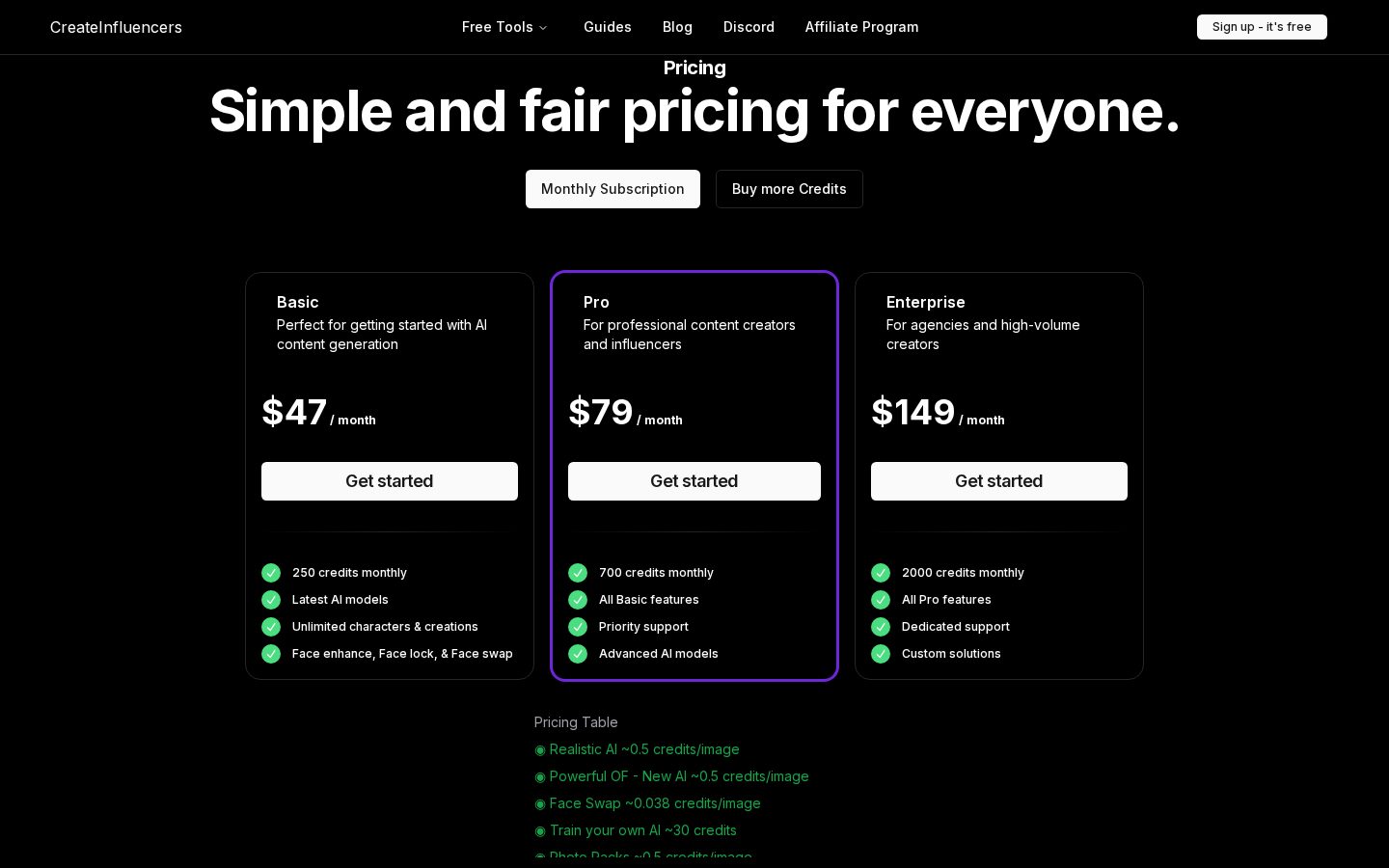 AIFluencerPro Pricing