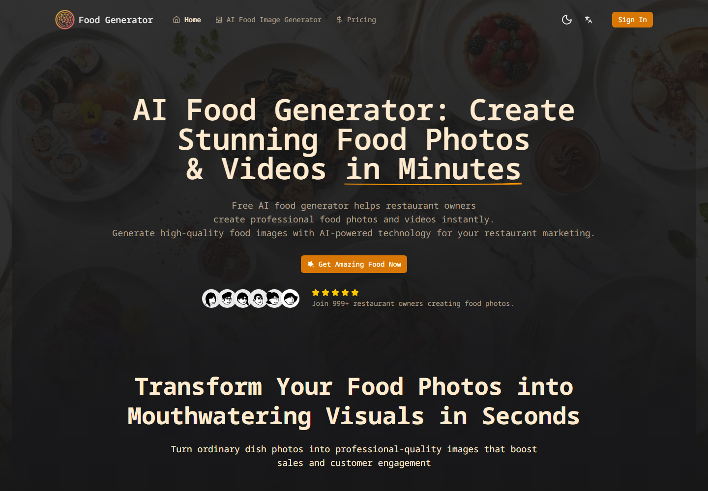 AIFoodGenerator.net homepage