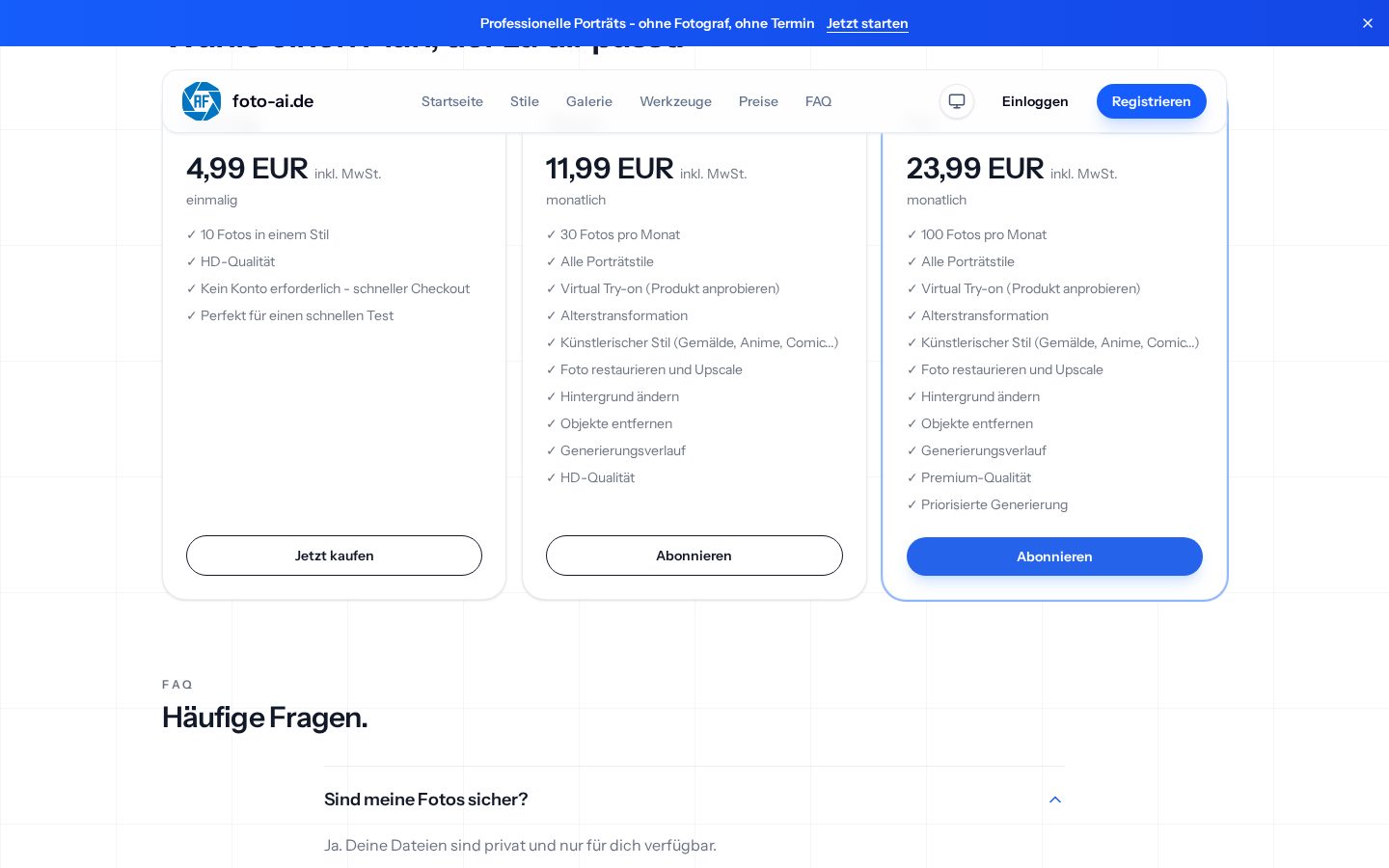 AIFotograf Pricing