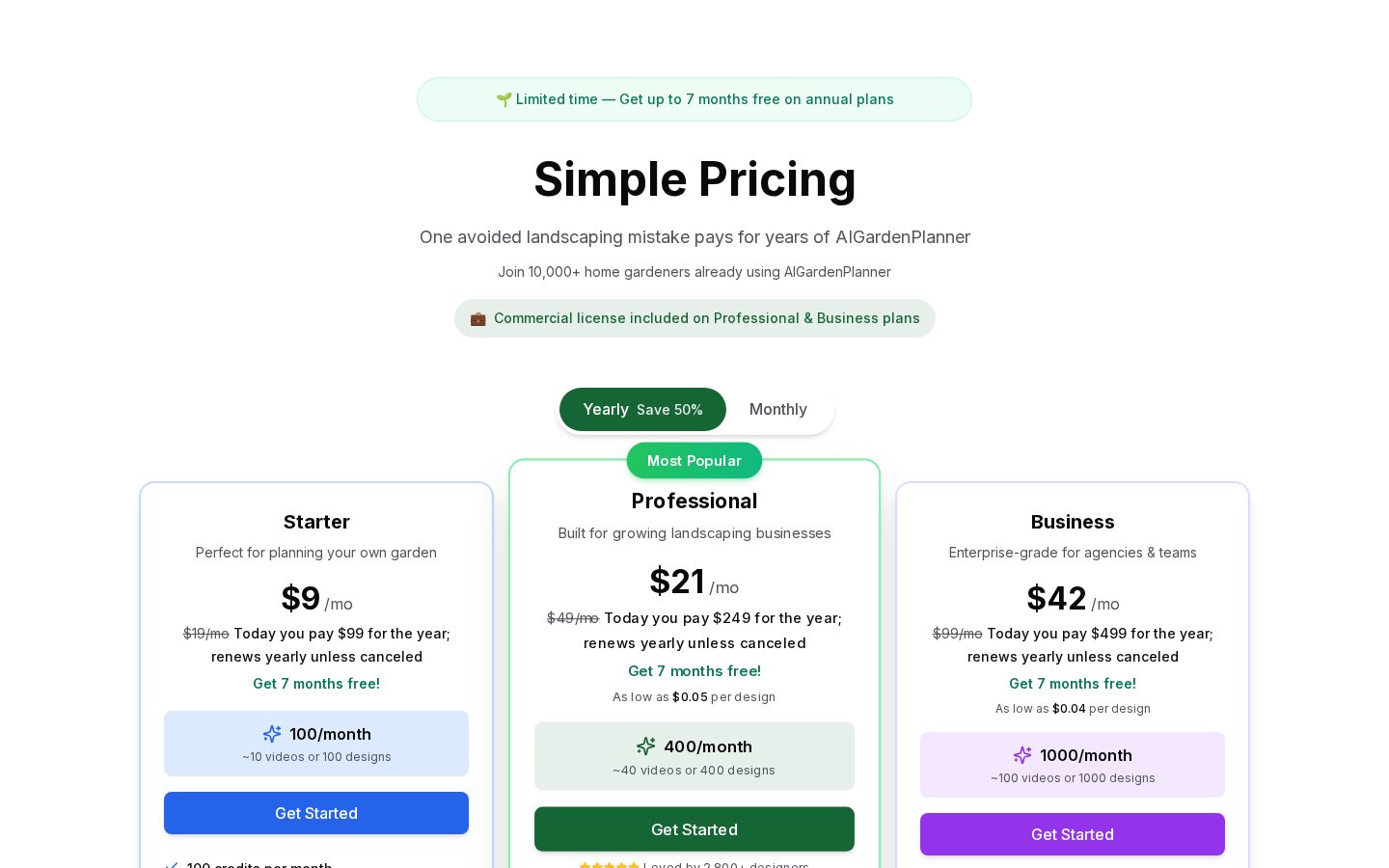 AIGardenPlanner Pricing