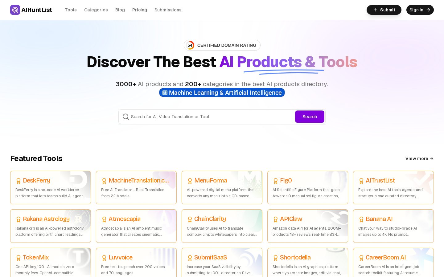 AiHuntList Homepage