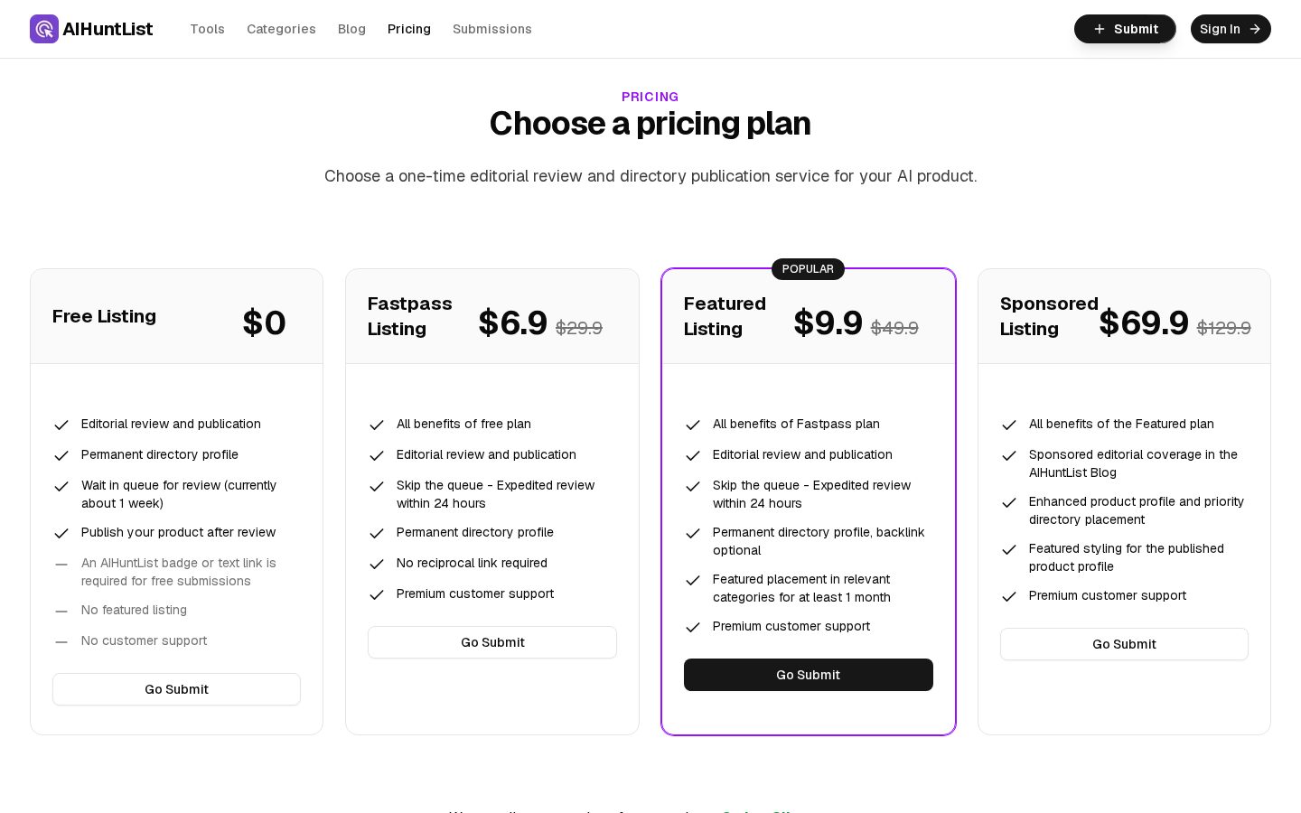 AiHuntList Pricing